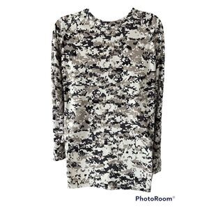 Digital Camo white black gray Long Sleeve Shirt - Adult S